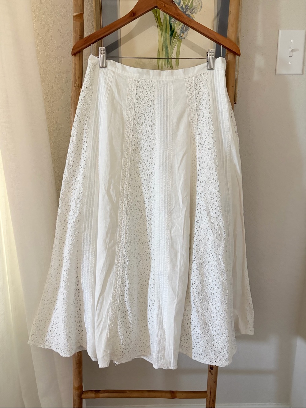 Coldwater Creek White Eyelet A-Line Midi Skirt